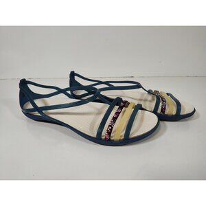 Crocs Isabella Jelly Flat Strappy Sandals Women's 11 Blue Floral 202465